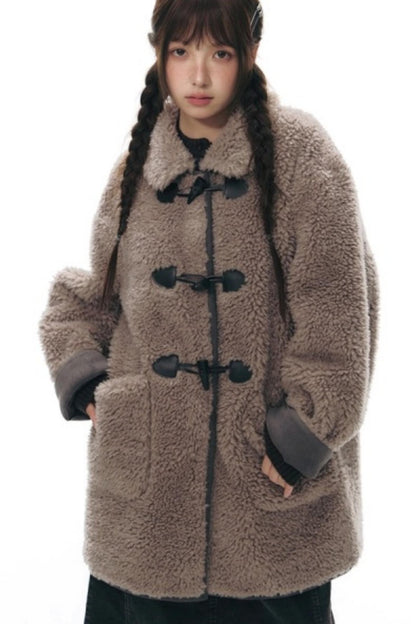 Lamb Wool Horn Button Jacket Set