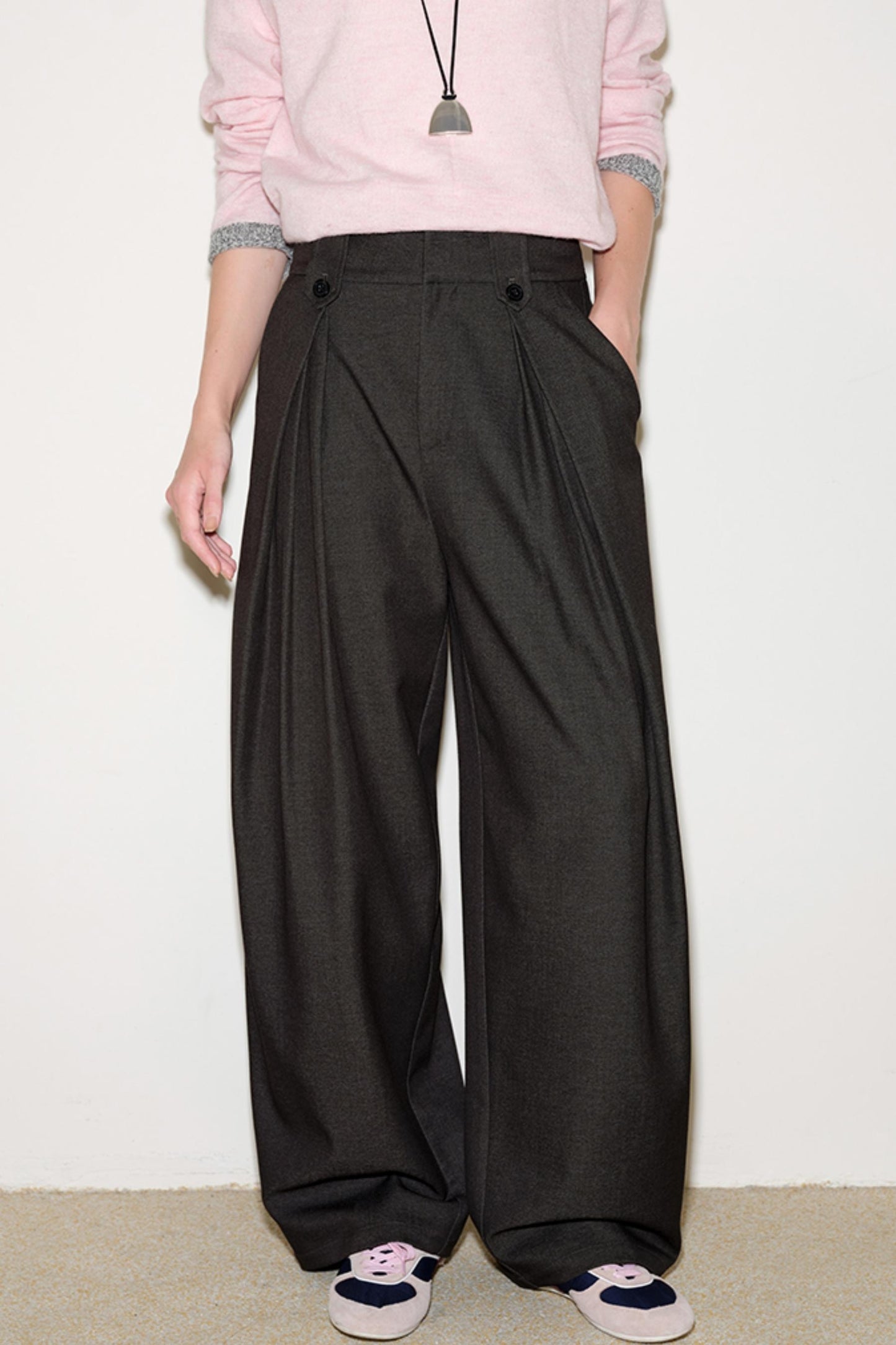 Pleated Straight-Leg Suit Pants