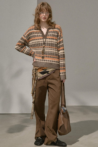 Contrast Fleece V-Neck Knit Top