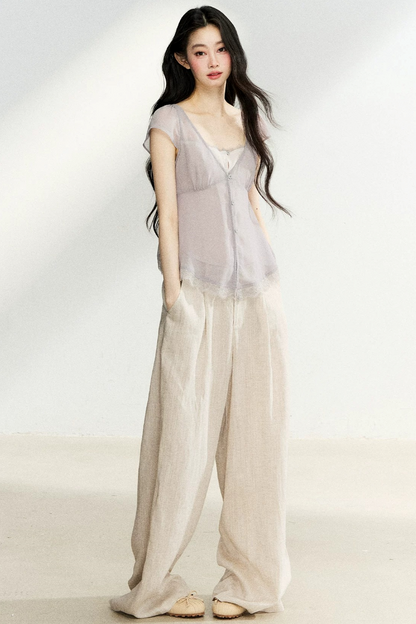 Linen Drape Wide-Leg Pants