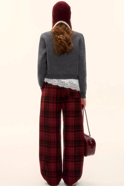 Woolen Plaid Fleece-Lined Pants