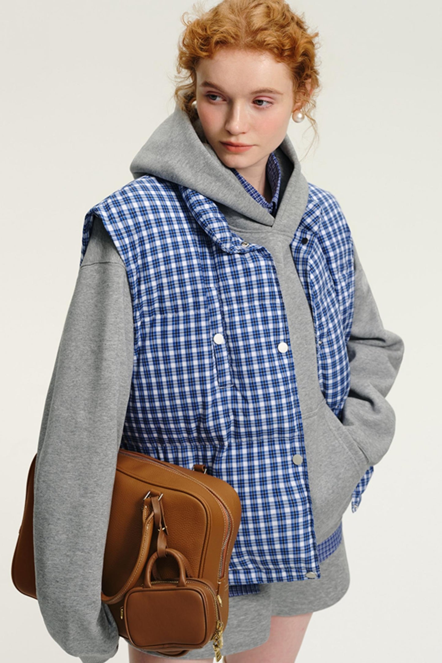 Korean Blue & White Checkered Down Vest