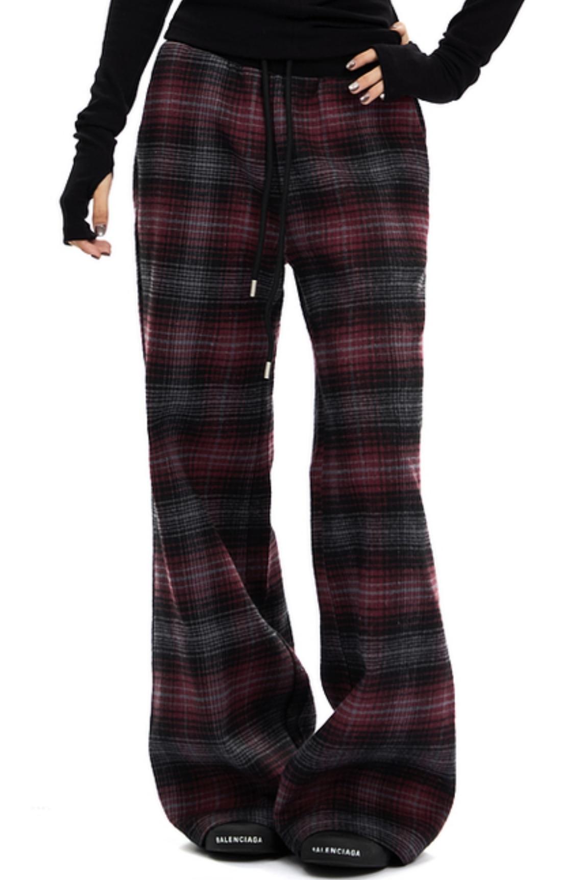 Retro Red Plaid Straight Pants