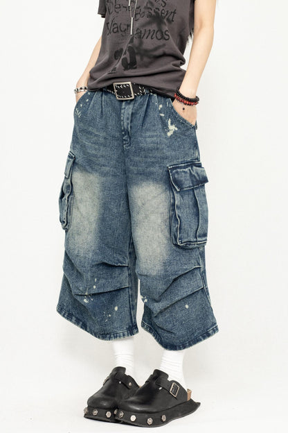 Pleated Denim Culottes Pants