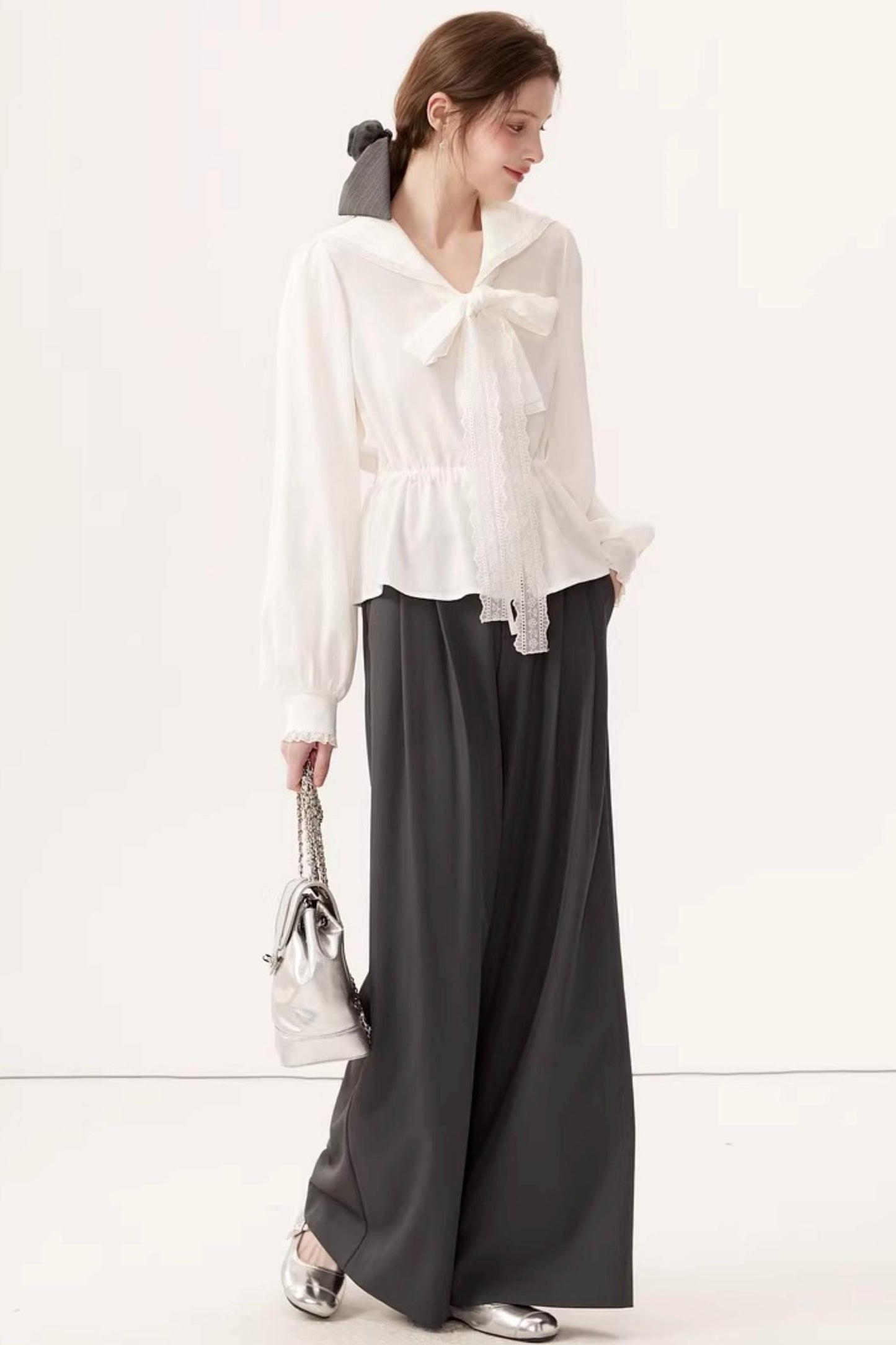 Lyocell Navy Collar Top