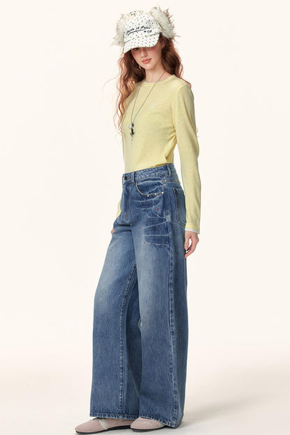 Rhinestone Washed Flared Pants