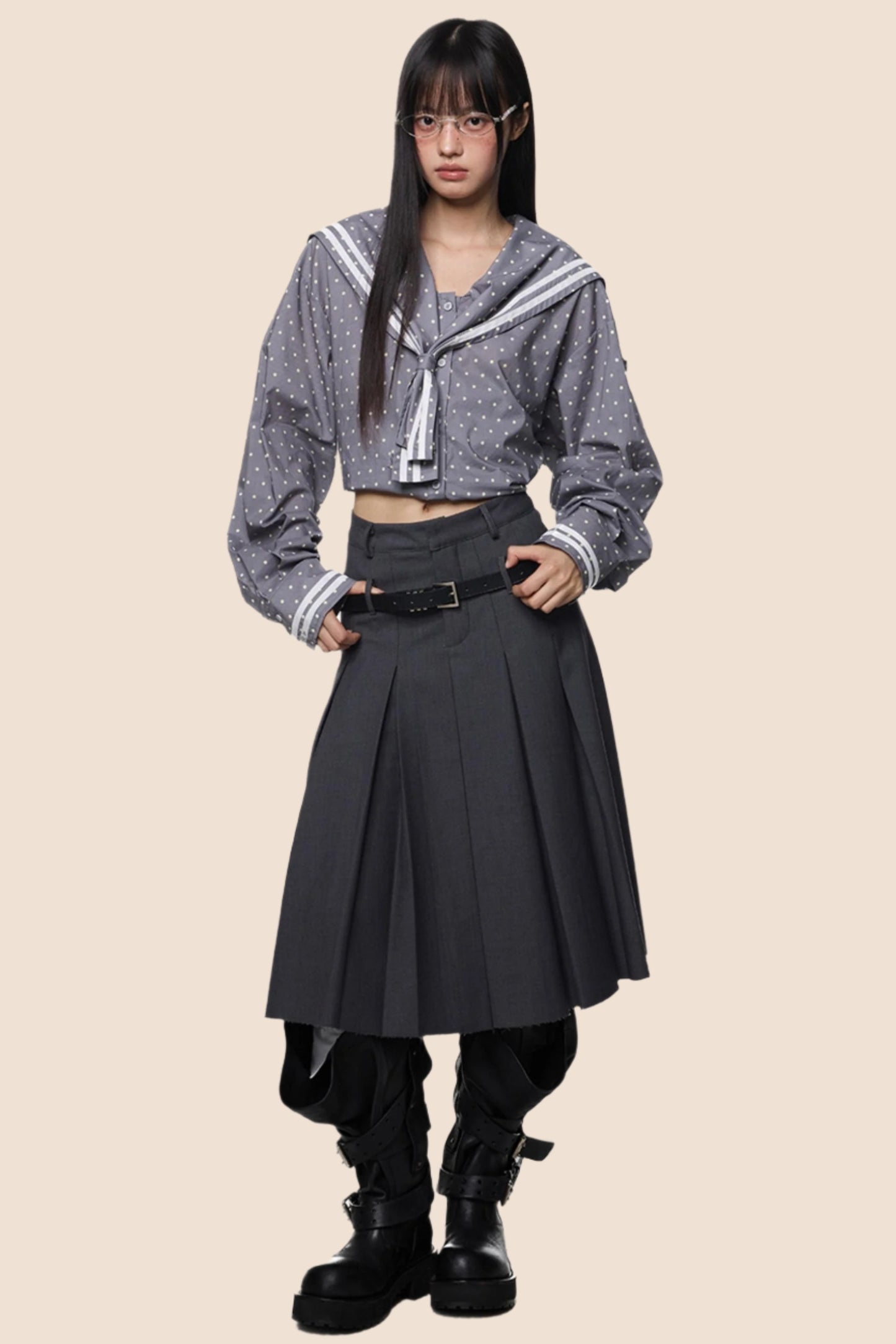 Navy Polka Dot Striped Shirt