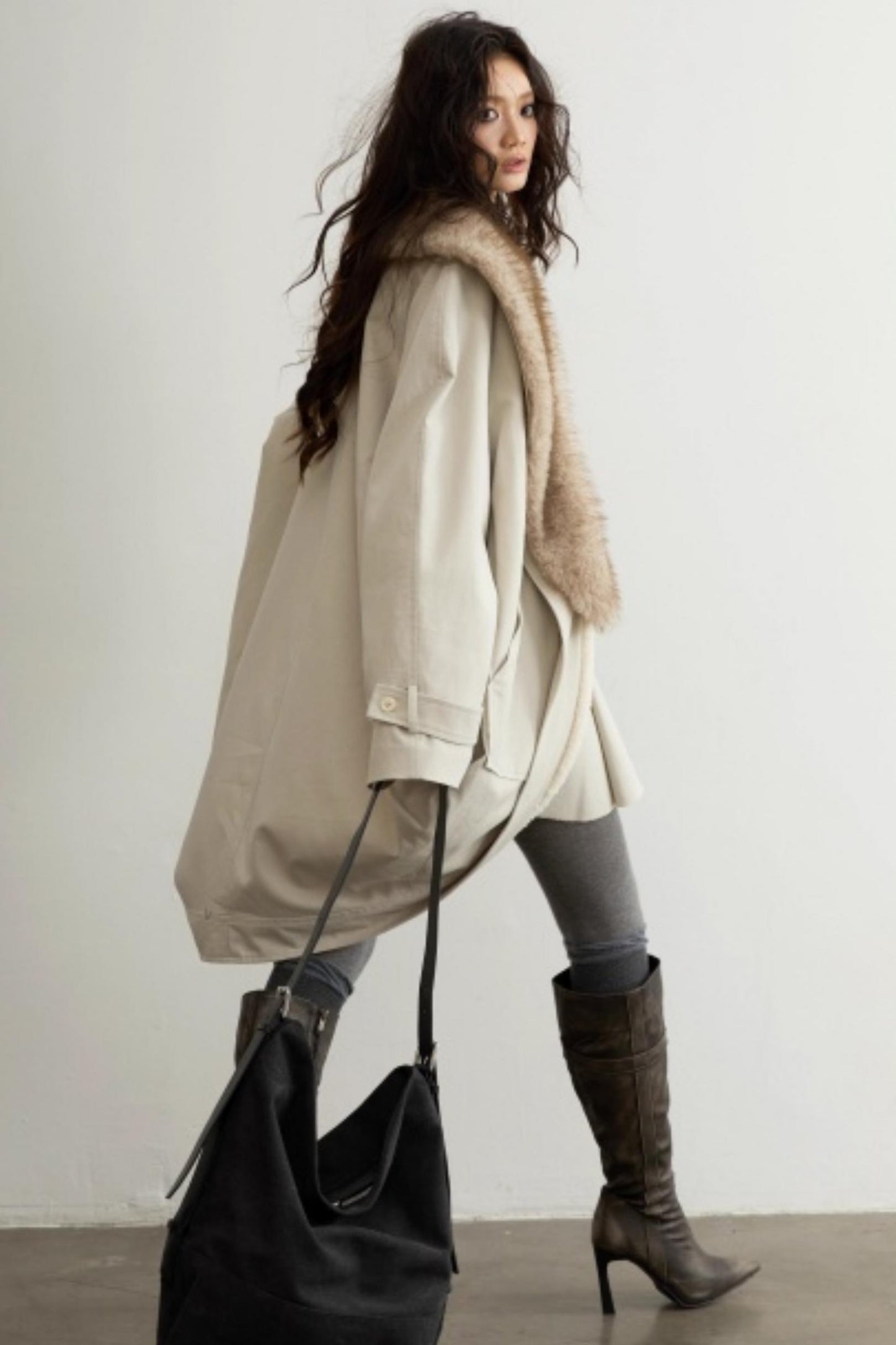 Retro Distressed Fur Collar Jacket Set-Up