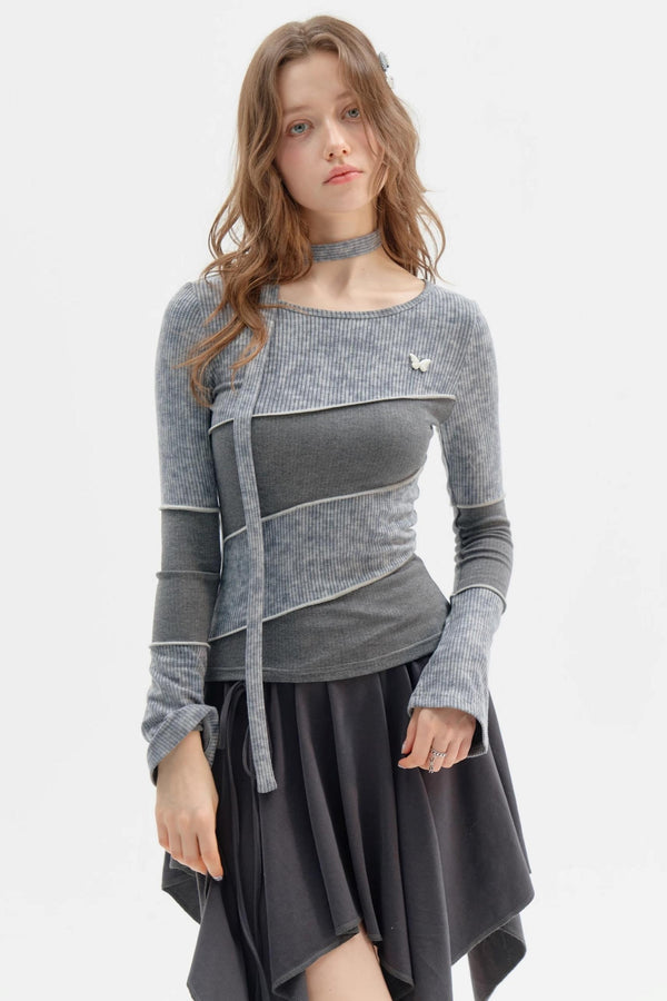 슬림 롱 슬리브 니트 티셔츠 