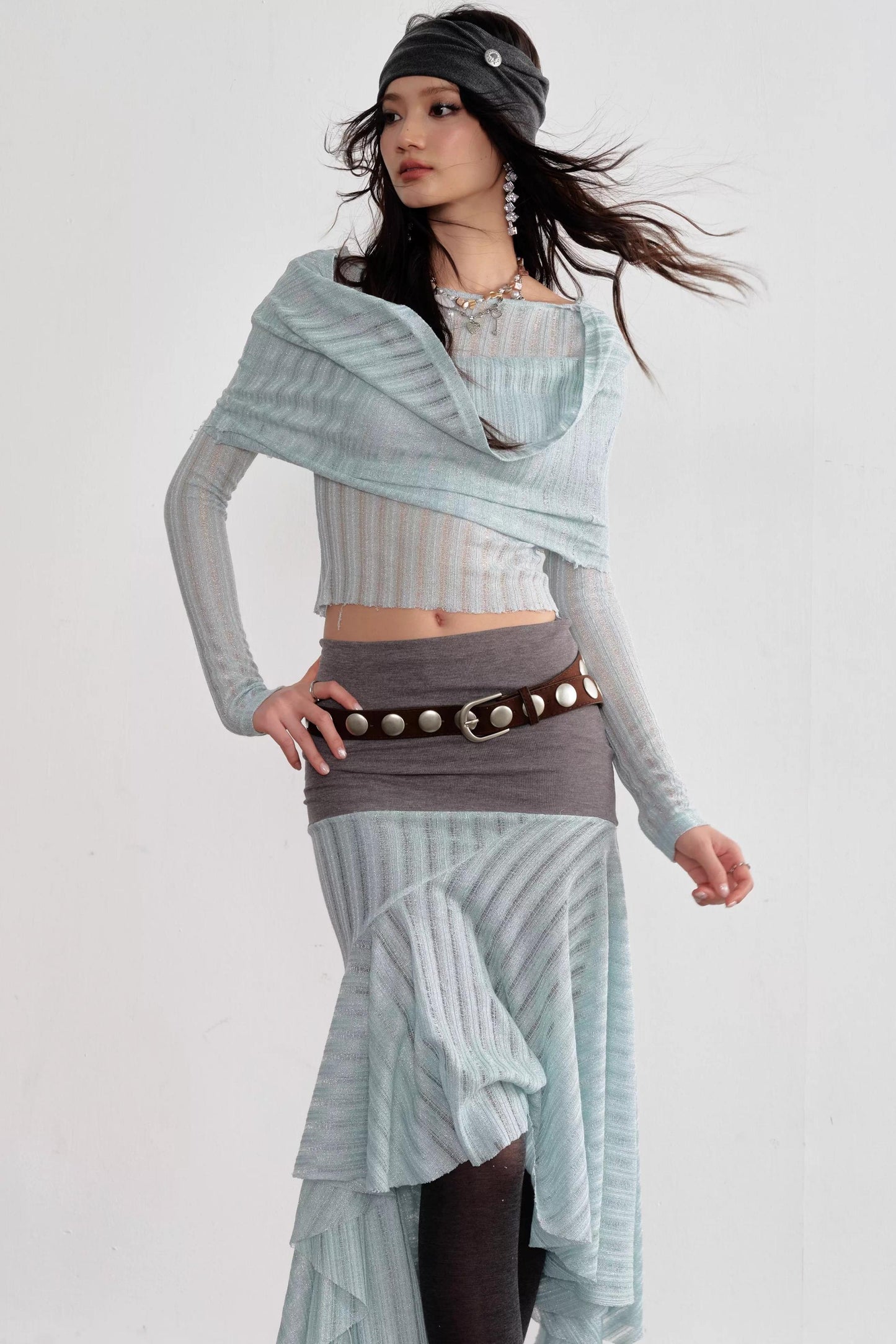 Romantic Mint Drapey Top Set