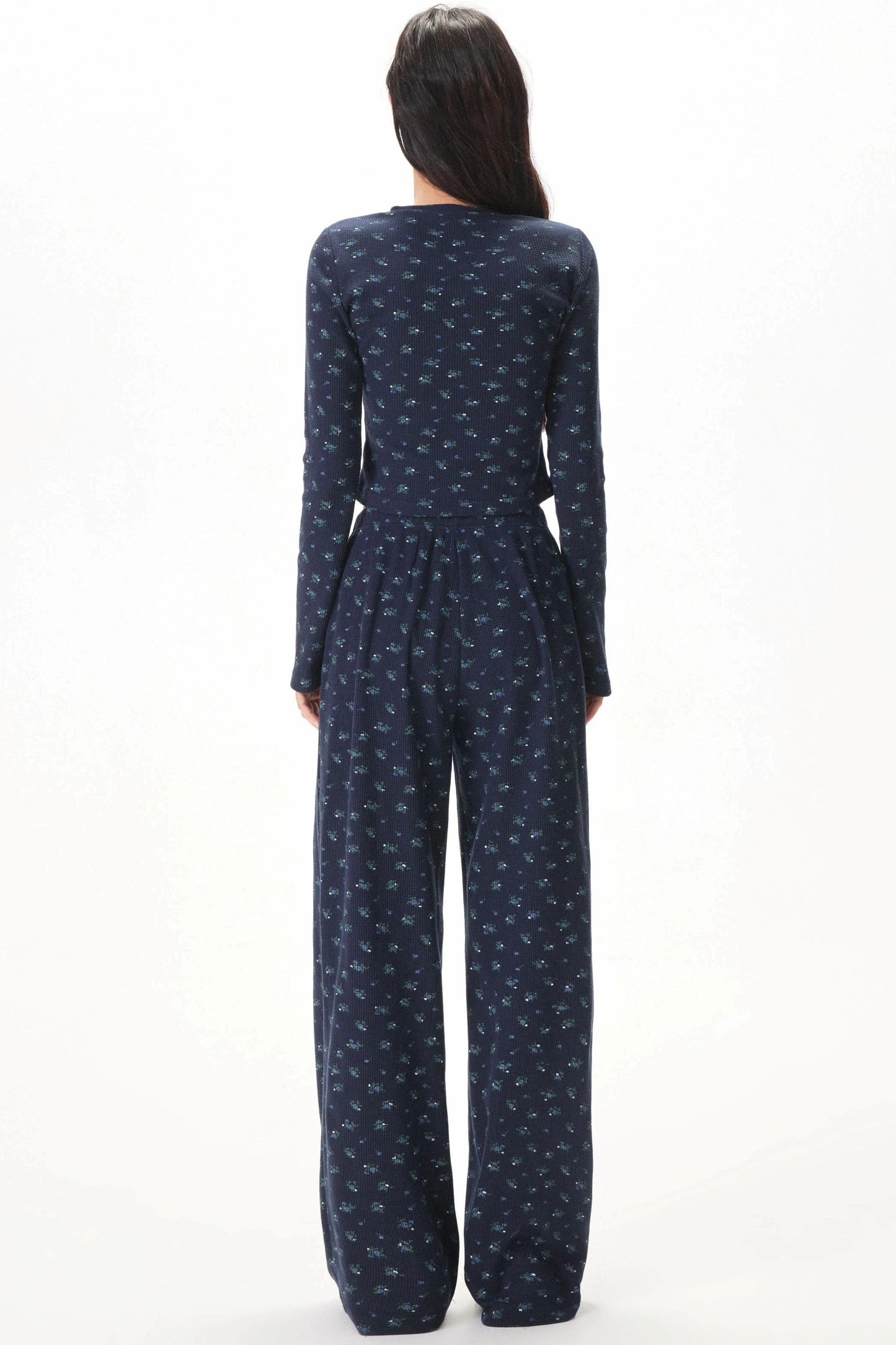 Floral Placket Blouse and Pants Set-Up
