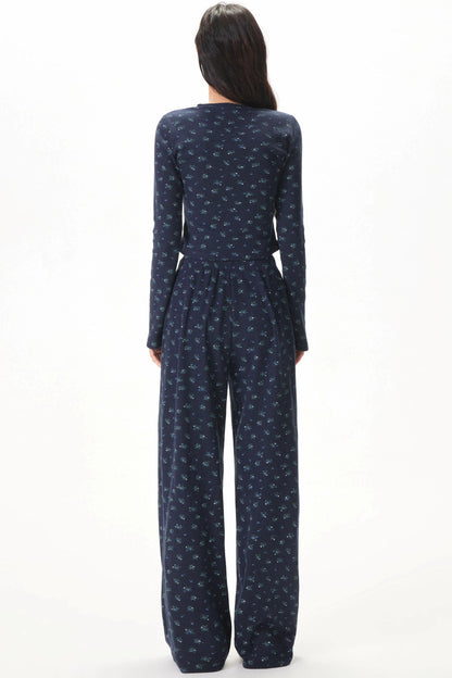 Floral Placket Blouse and Pants Set-Up
