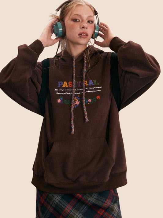 Vintage Embroidered Hooded Sweatshirt