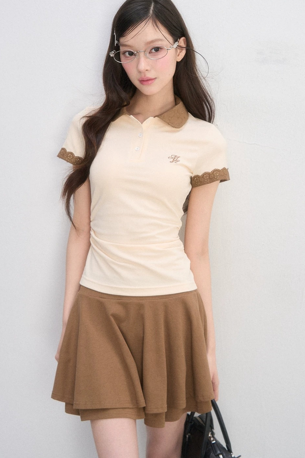 Lace Trim Polo Blouse