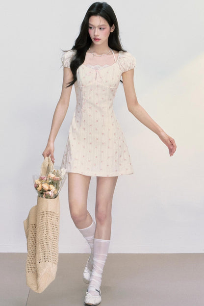 Floral Puff Sleeve Slim Fit Dress