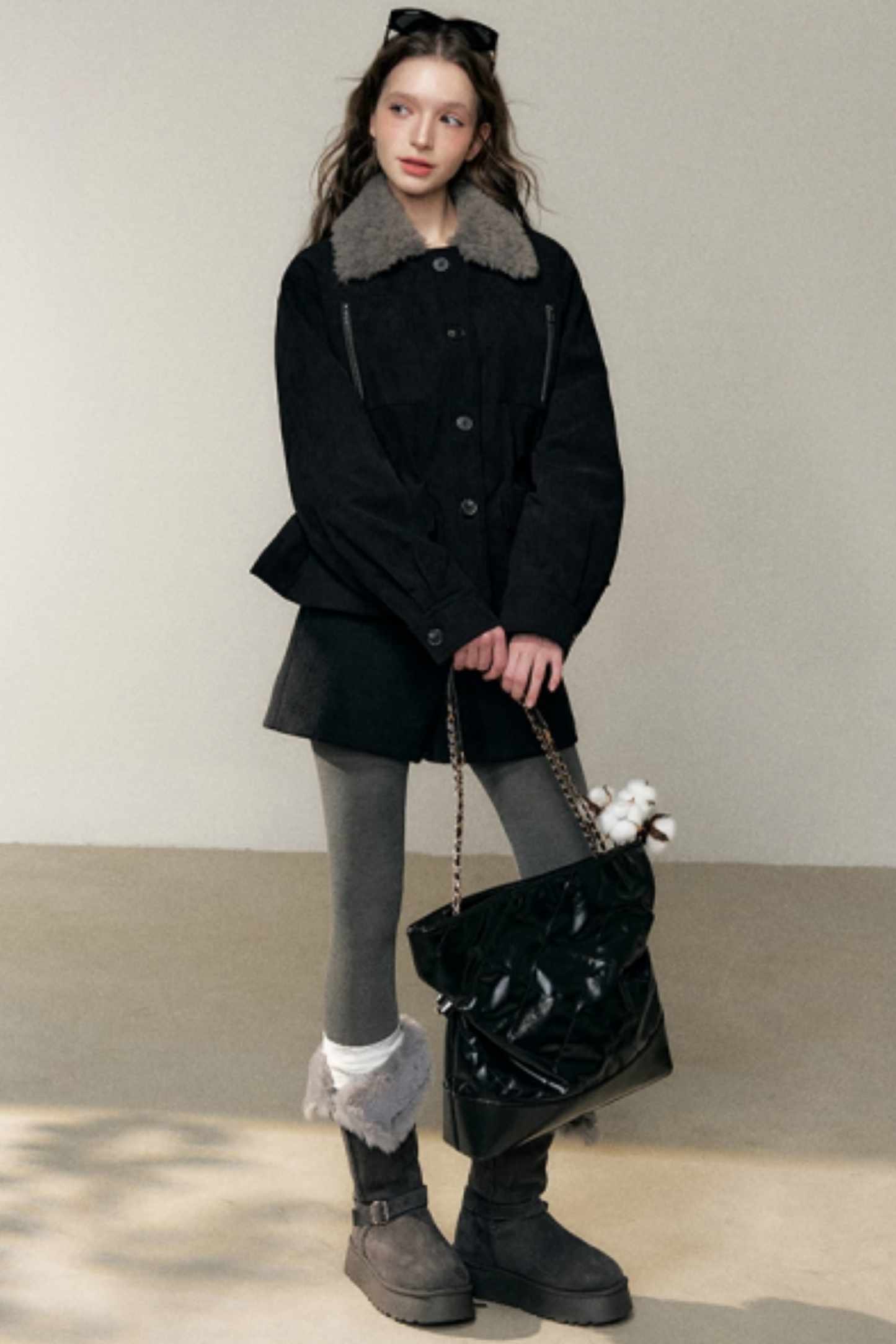 Petite Corduroy Fur Collar Jacket