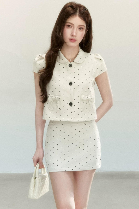 Conjunto coordinado de blusa de lunares retro