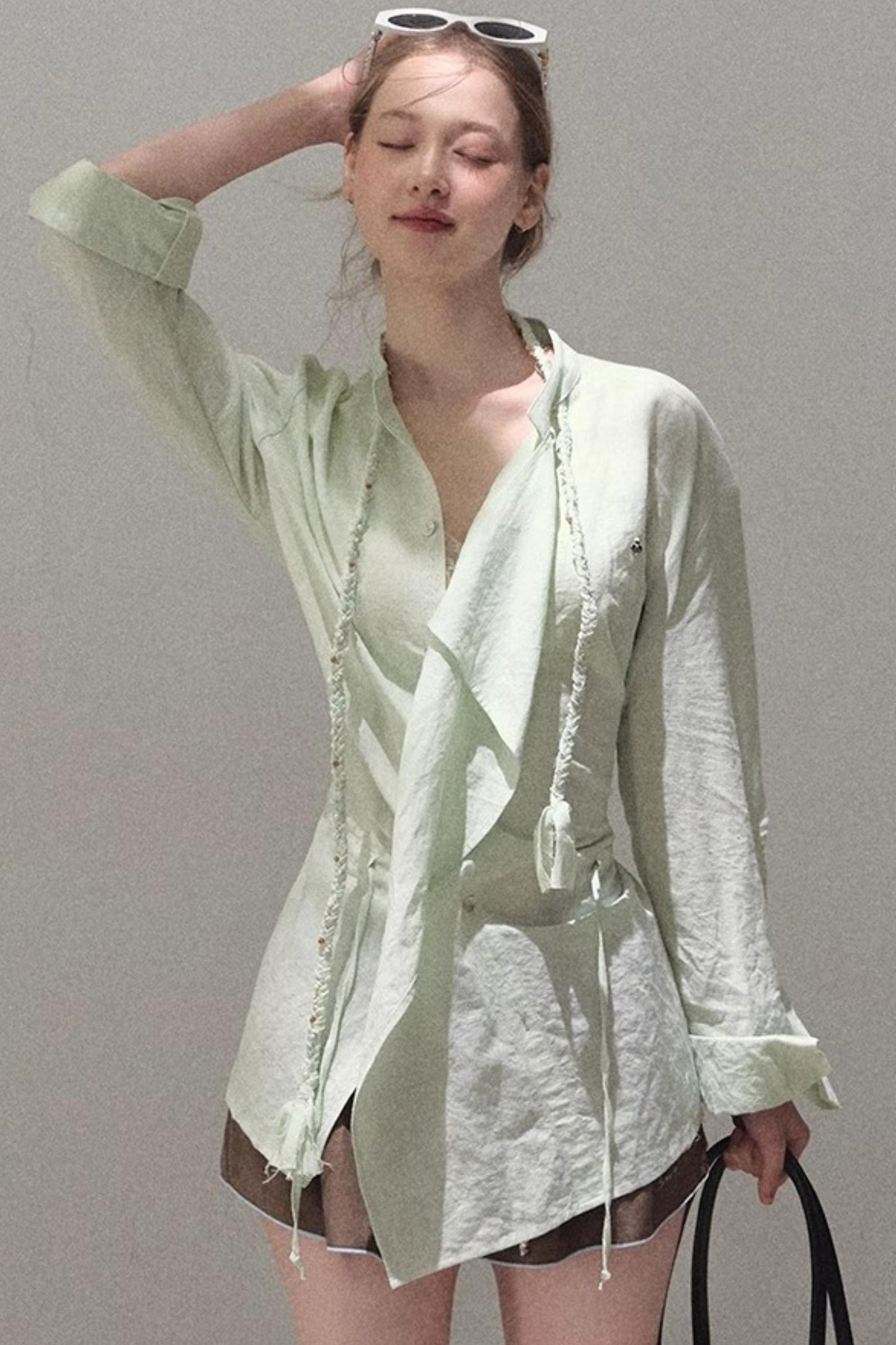 Striped Linen-Cotton Beaded Shirt