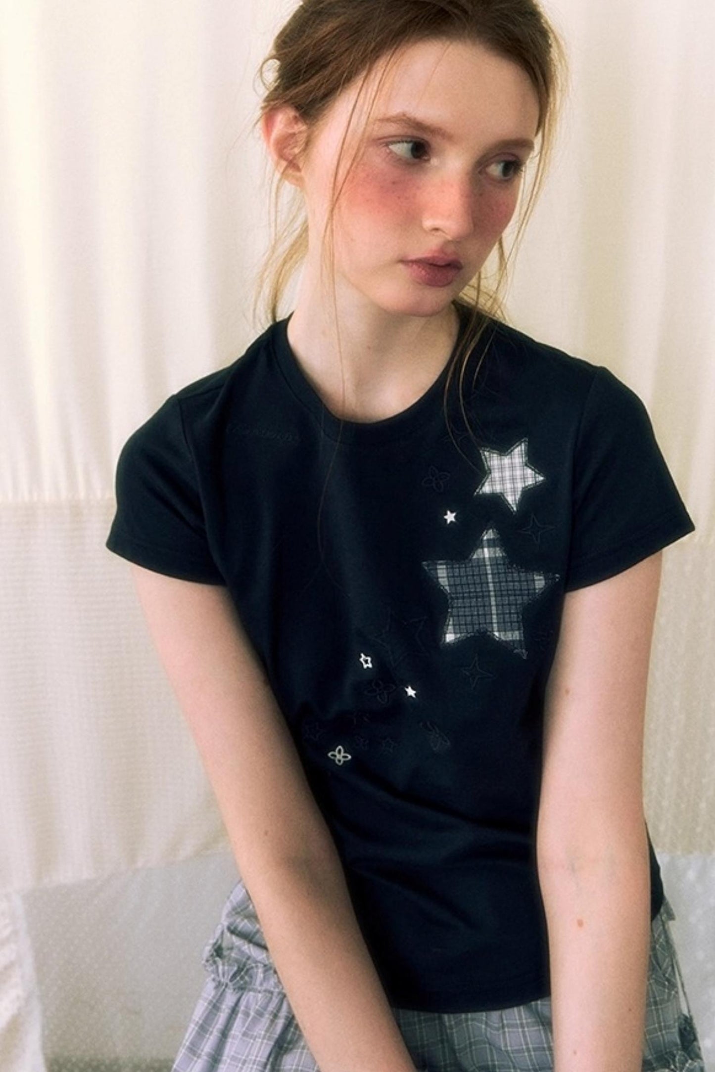 Star Patch Embroidered Short Sleeve Top