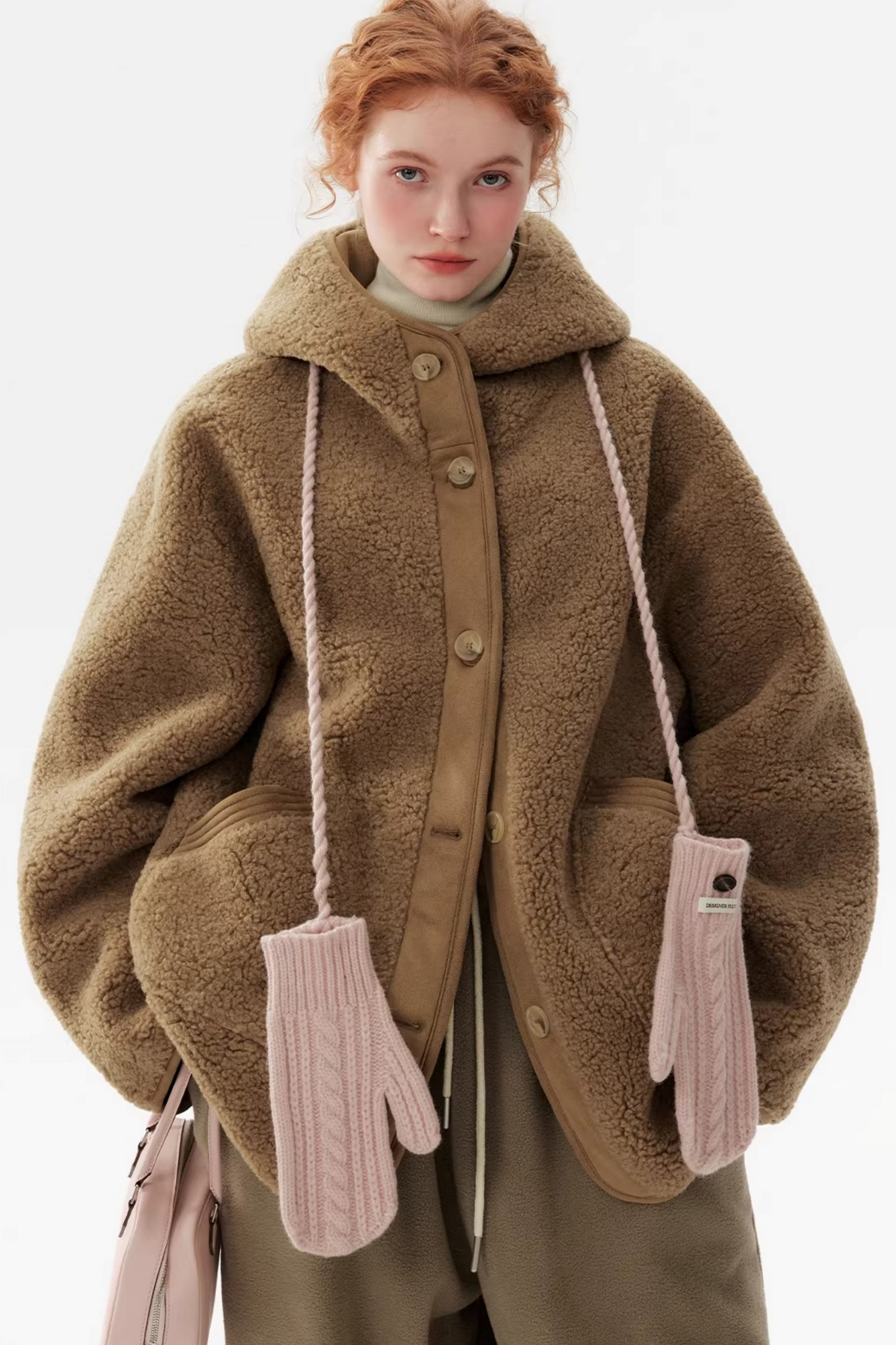 Retro Camel Hooded Fur Coat
