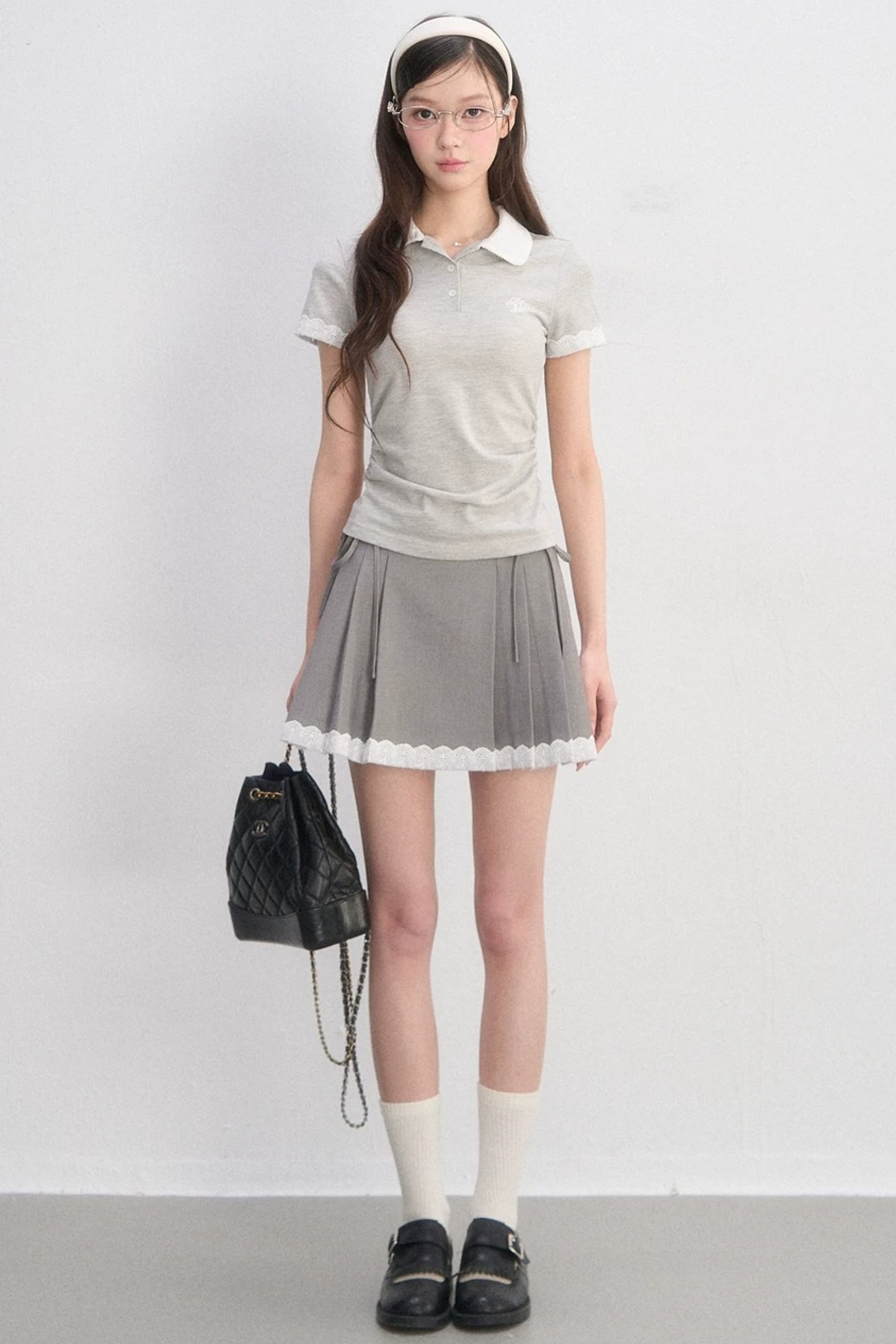 Pleated Lace Trim Skirt