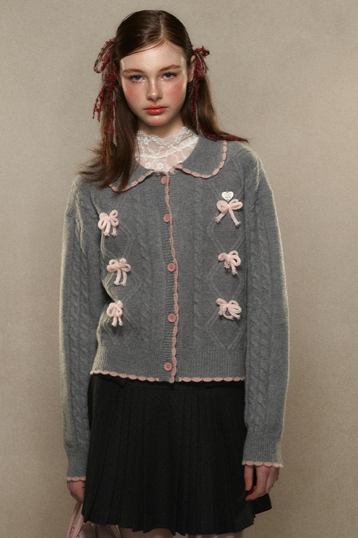 Cropped Pink Bow Sweater Cardigan