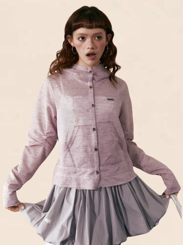 American pink knitted hooded long sleeve tops