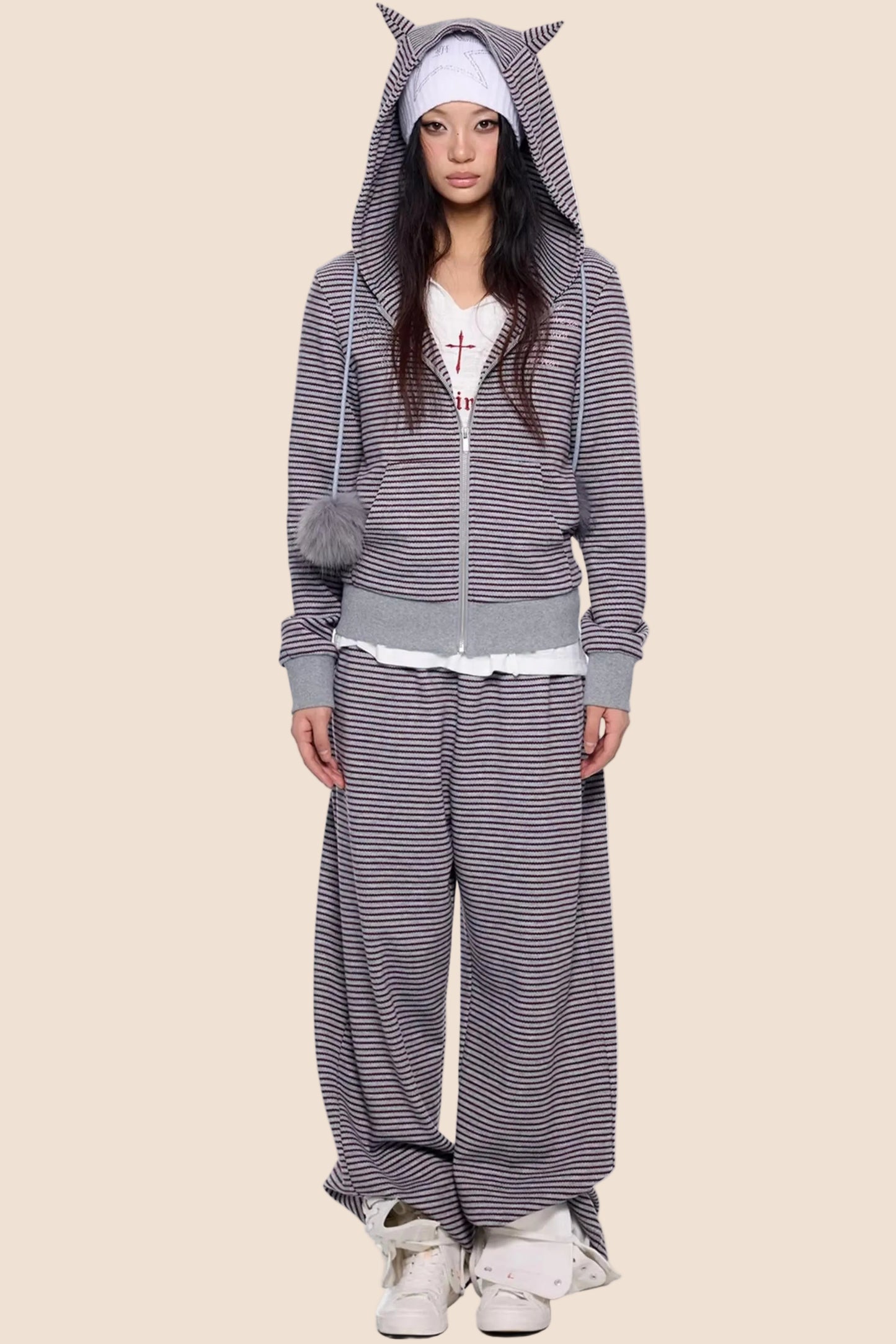 Devil Striped Hooded Jacket Set-Up