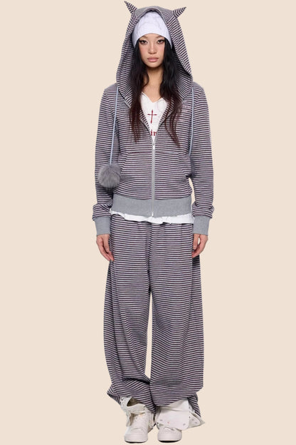 Devil Striped Hooded Jacket Set-Up
