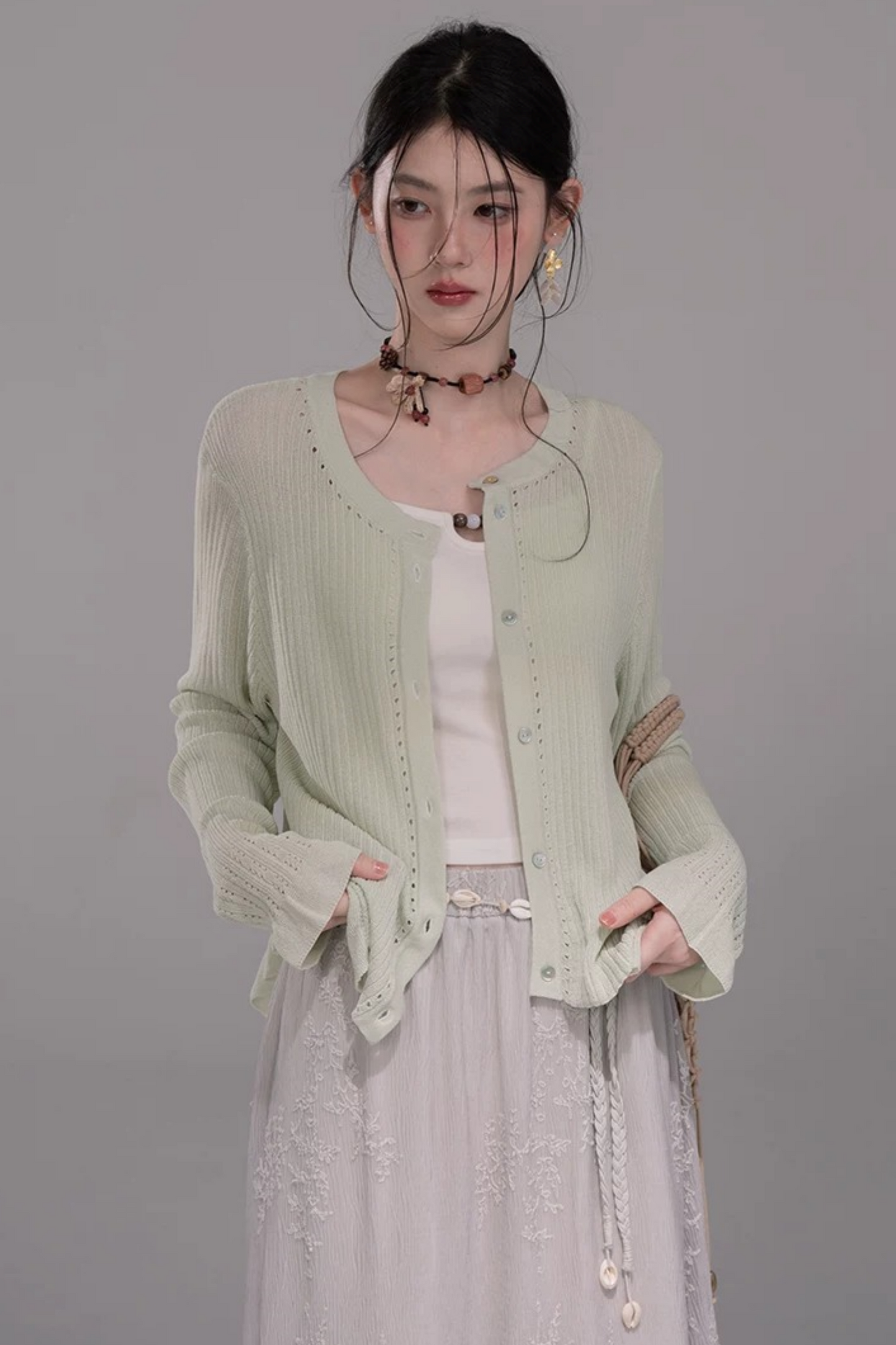 Wolkenweiß Strickjacke