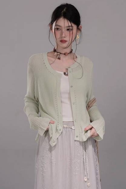 Wolkenweiß Strickjacke