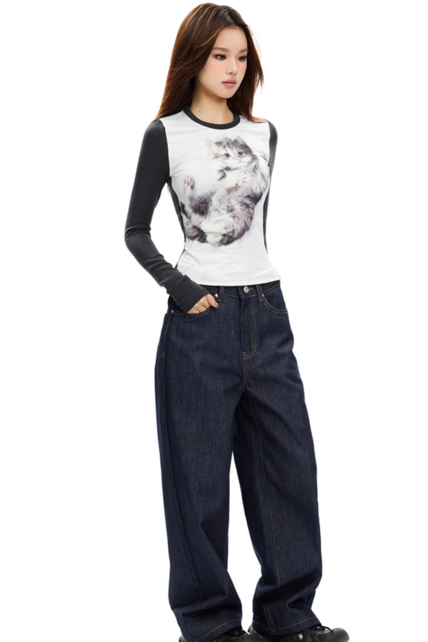 Slim Fit Cat Print Top