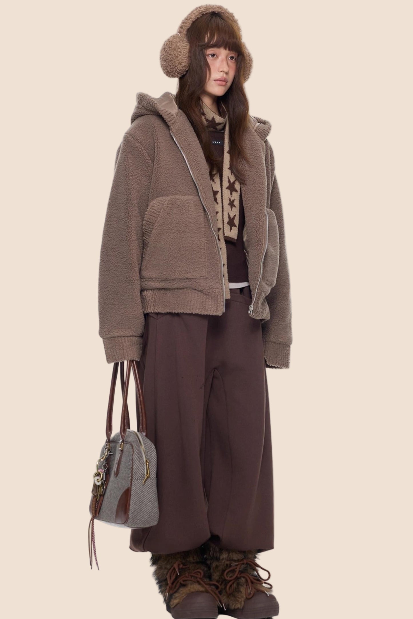 Imitation Lamb Wool Hooded Jacket