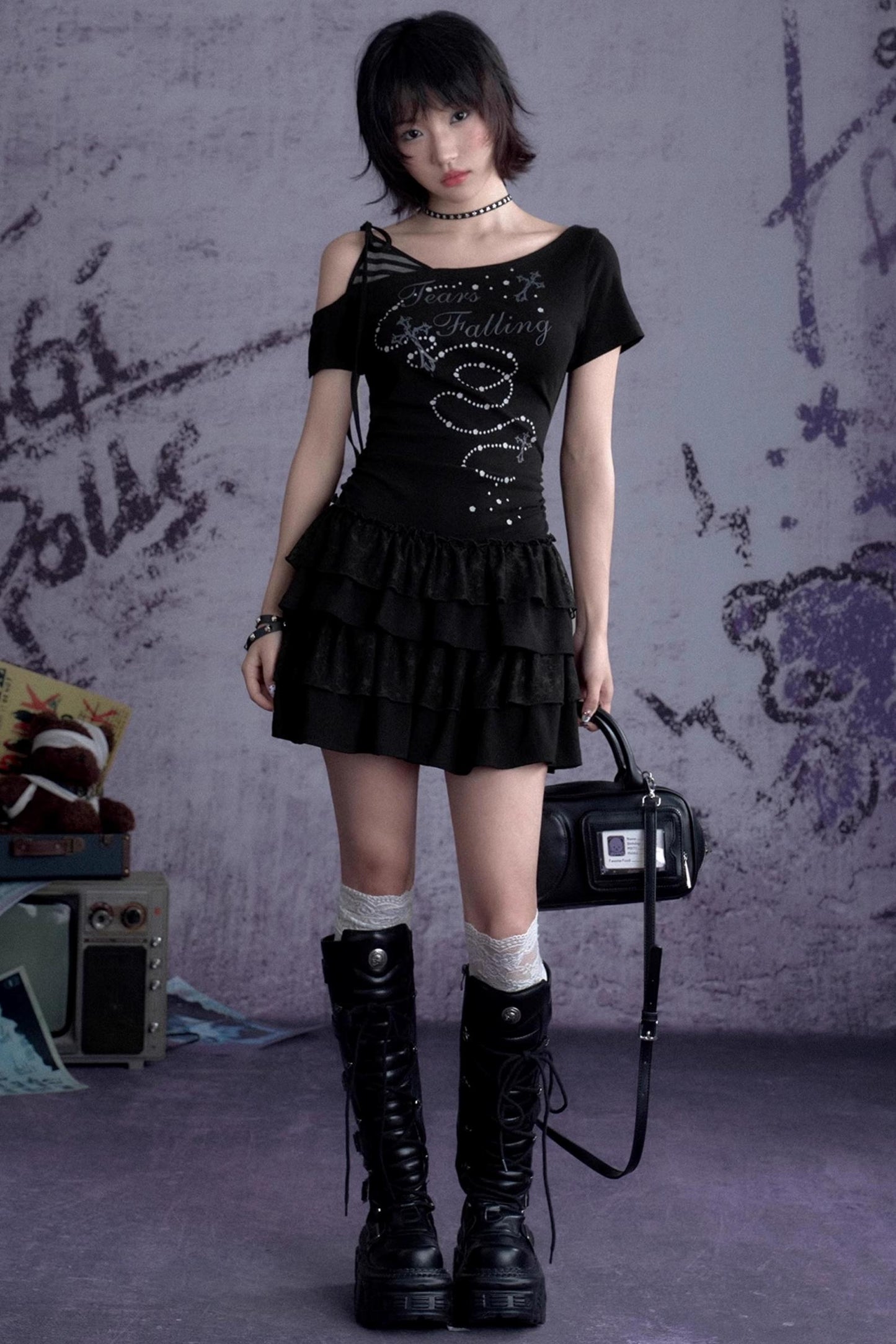 Slash Print Patchwork Dress