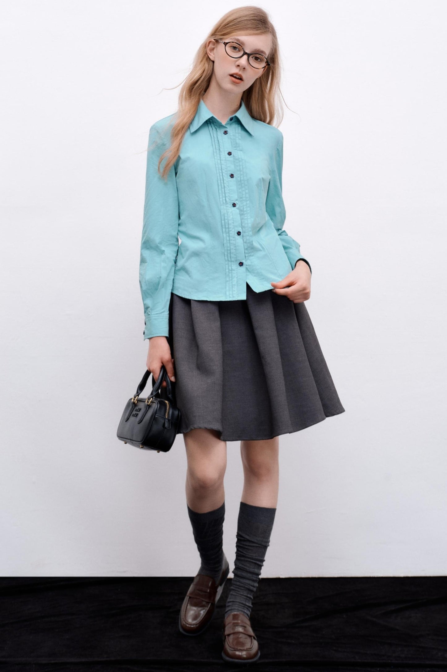 Pleated Basic Long-Sleeved Shirt