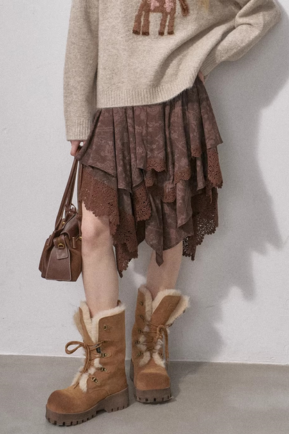 Lace Asymmetrical Tiered Skirt