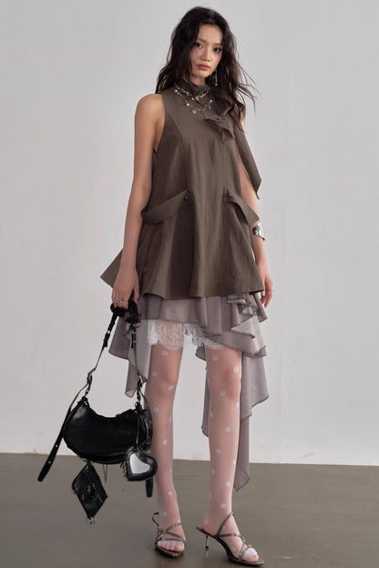 Earth-Toned Detachable Cape Dress