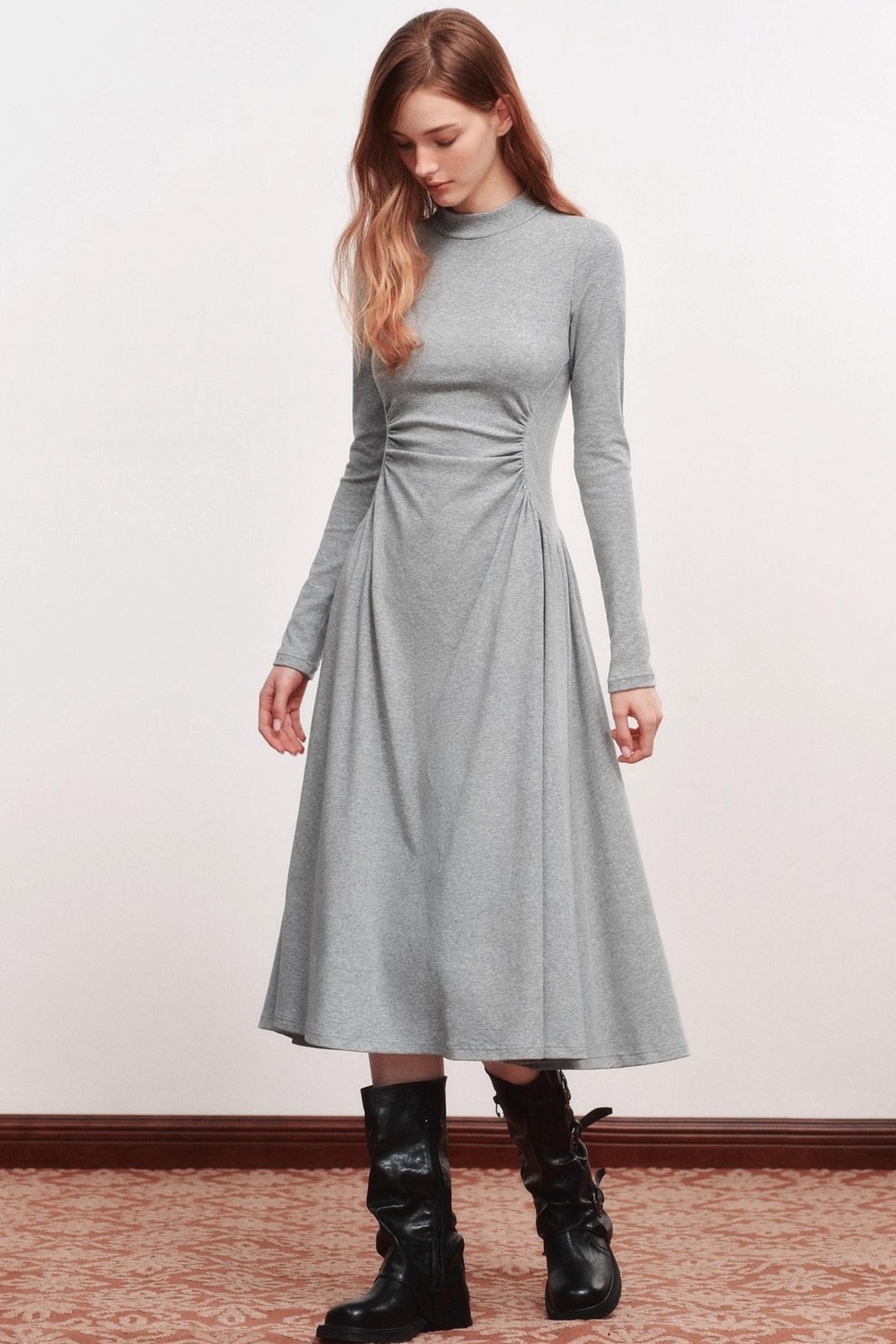 Shirred Slim Warm Long Dress