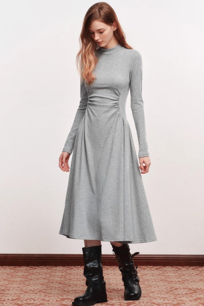 Shirred Slim Warm Long Dress