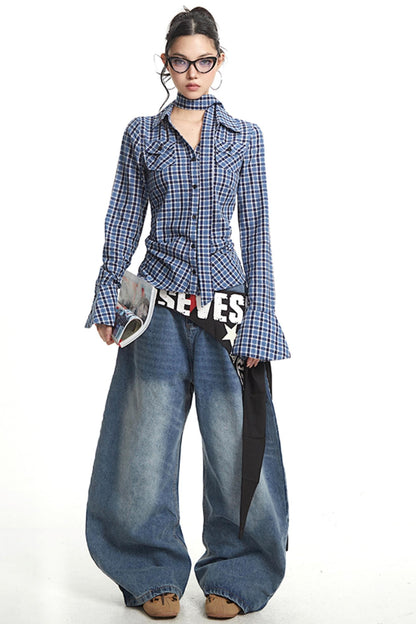 Light Blue Wide-Leg Denim Pants