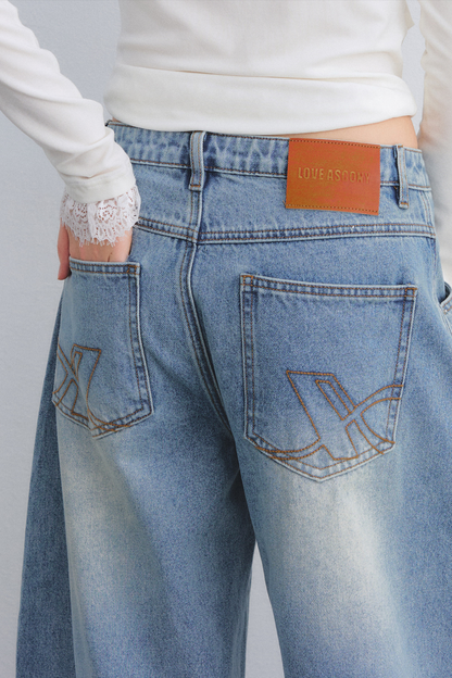 Rhinestone Washed Denim Pants