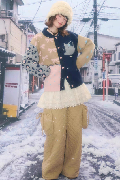 Retro Color-Blocking Cardigan Jacket