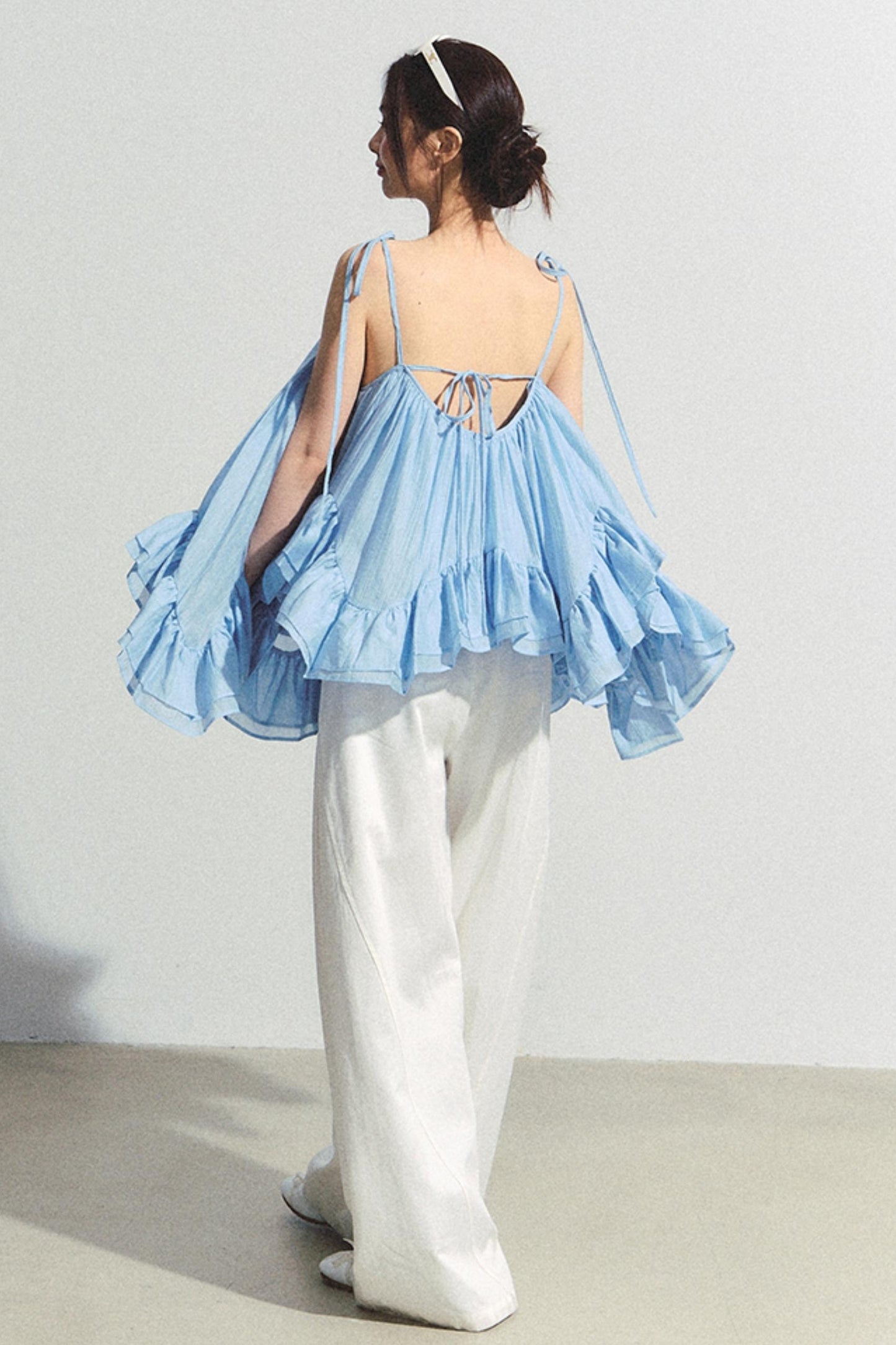 White Tencel Wide-Leg Trousers