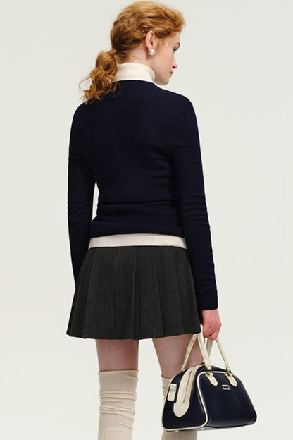 Vintage High-Waisted Wool Pleated Skirt