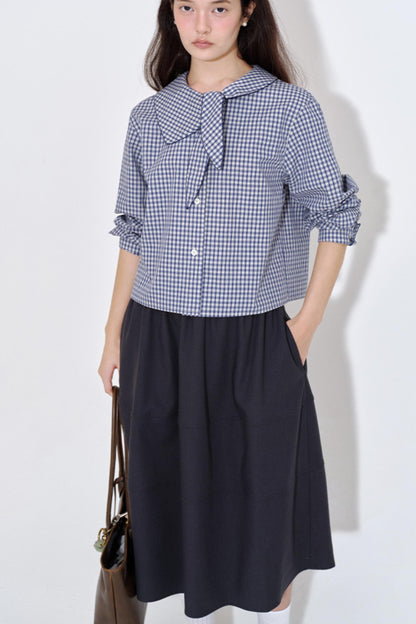 Rabbit Ear Collar Cropped Shirt