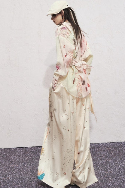 Watercolor Cat Polka Dot Lace-Up Shirt