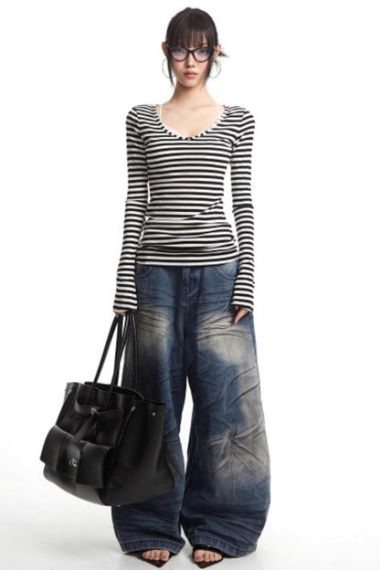 Lyocell Retro Striped Top Set-Up