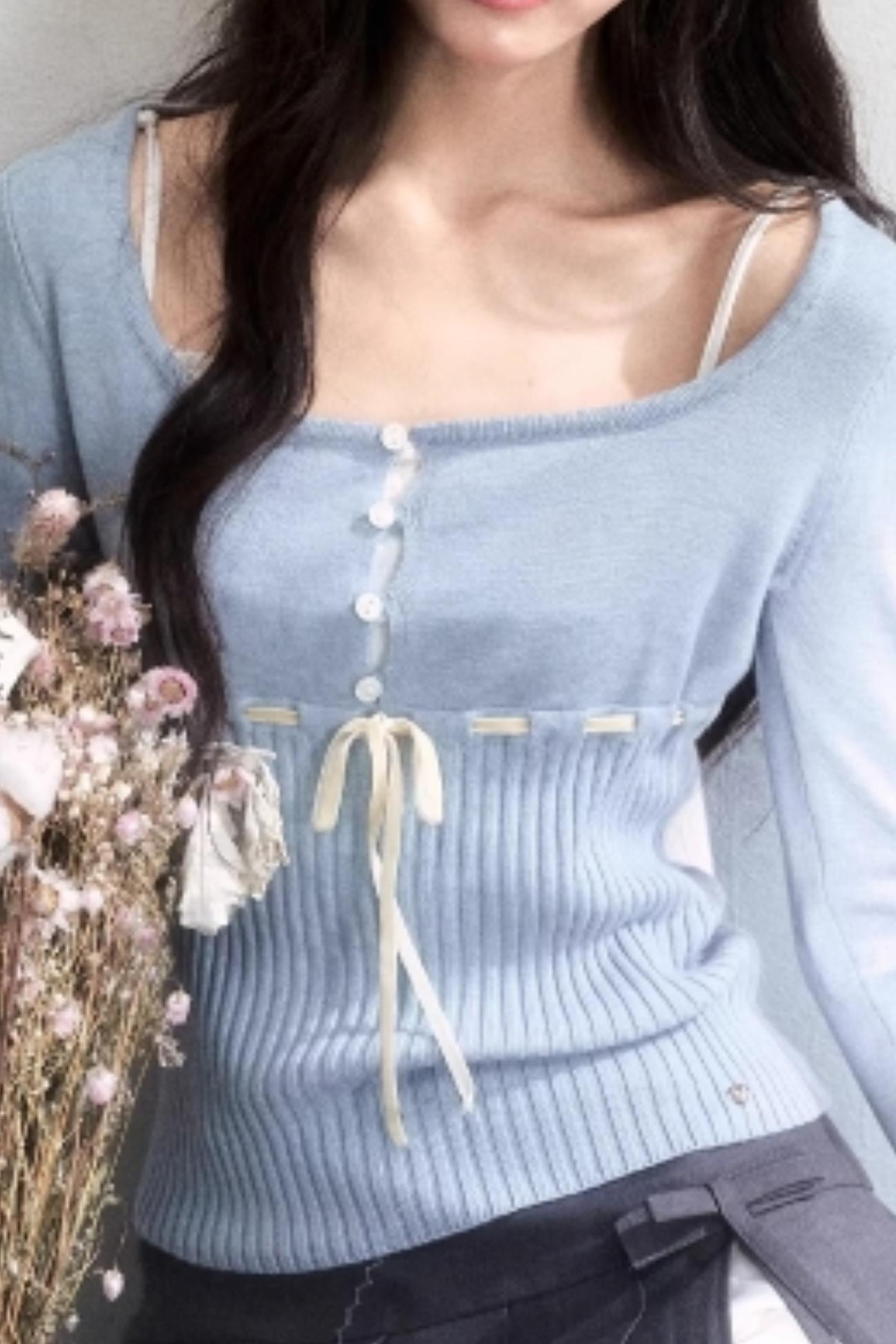 Ribbon Knit Tie-Up Top