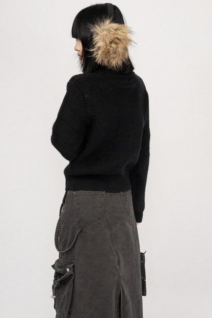 American Vintage Black Short Twist Knit Cardigan