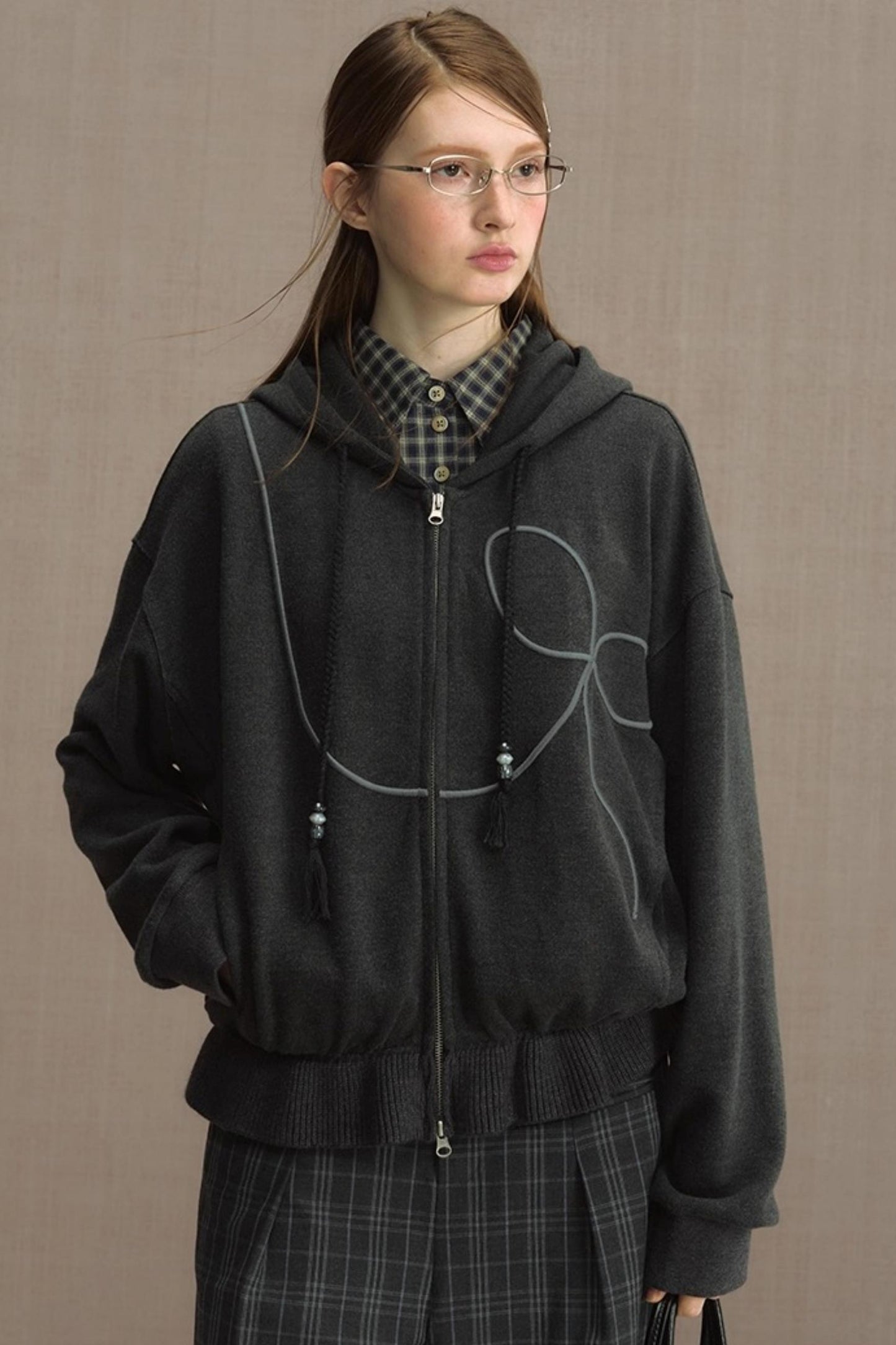 Autumn Gray Hooded Zipper Jacket